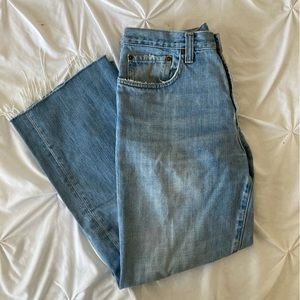 Eddie Bauer 32x32 (hemmed to 32x30 with a raw edge) upcycled jeans in blue wash